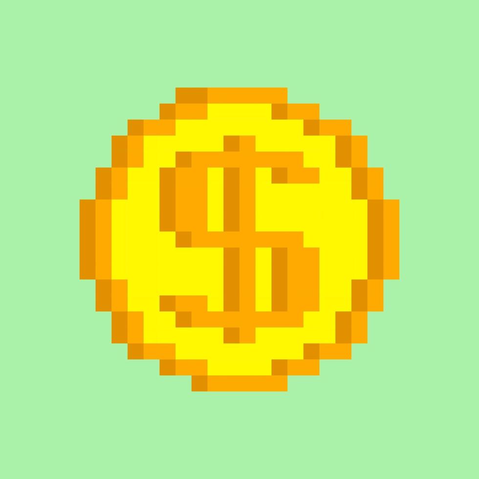 Golden coin pixel art vector