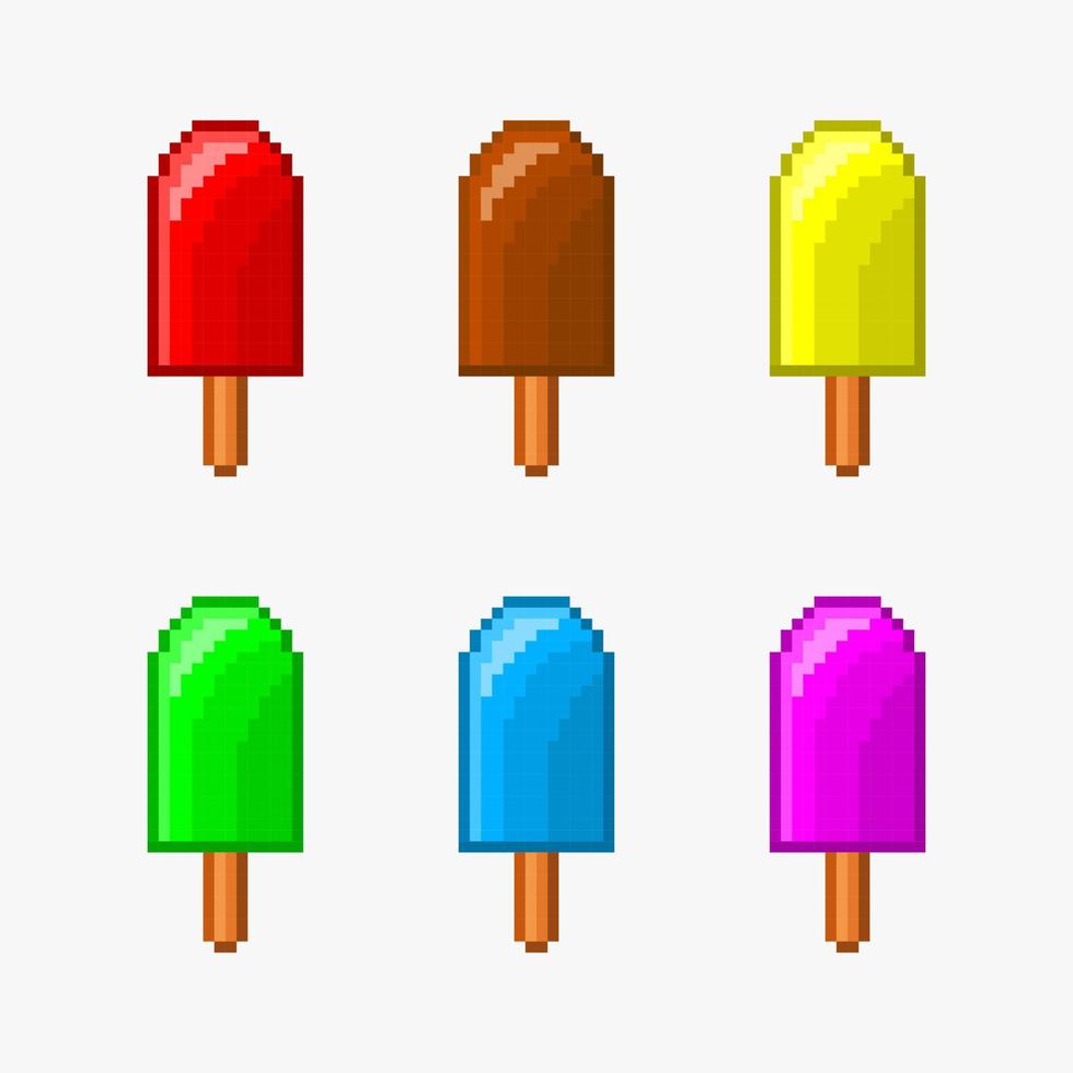 Ice cream collection in pixel art style vector