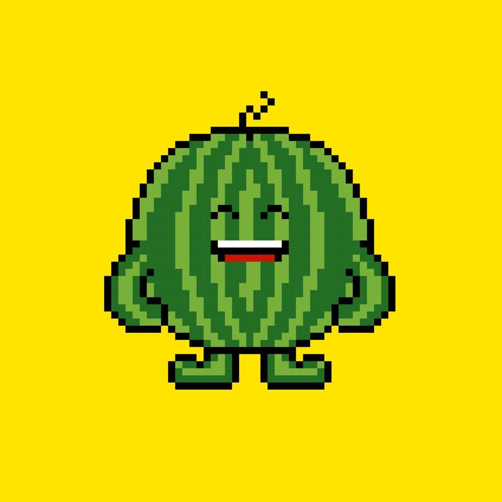 Pixel art watermelon character vector