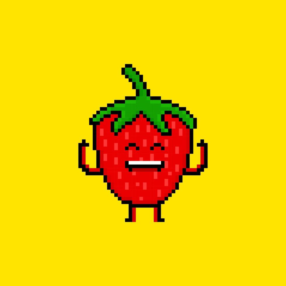 Pixel art strawberry character vector