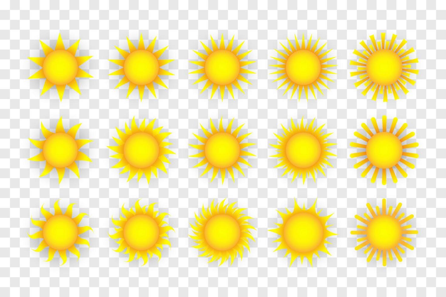 Collection of cute suns isolated on white background vector
