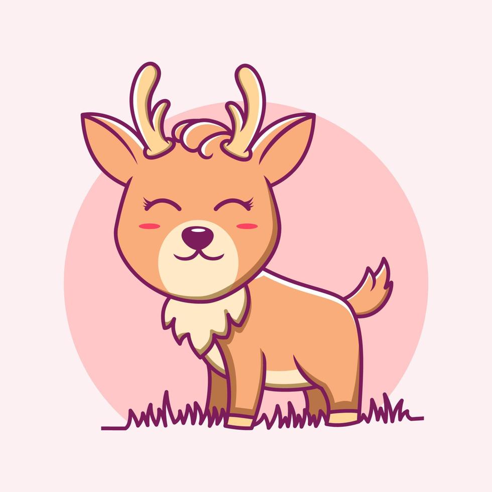 Cute Deer Cartoon Icon Illustration. Animal Flat Cartoon Style vector