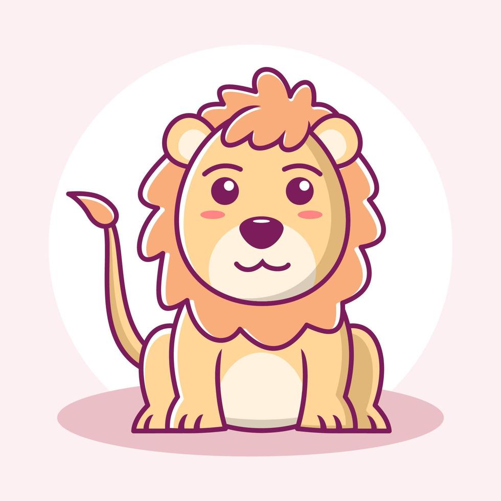 linda ilustración de icono de dibujos animados de león. estilo de dibujos animados plana animal vector