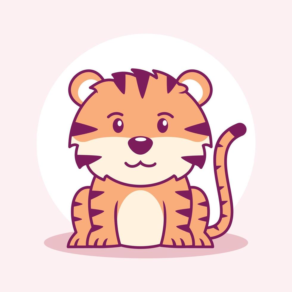 Cute Tiger Cartoon Icon Illustration. Animal Flat Cartoon Style vector