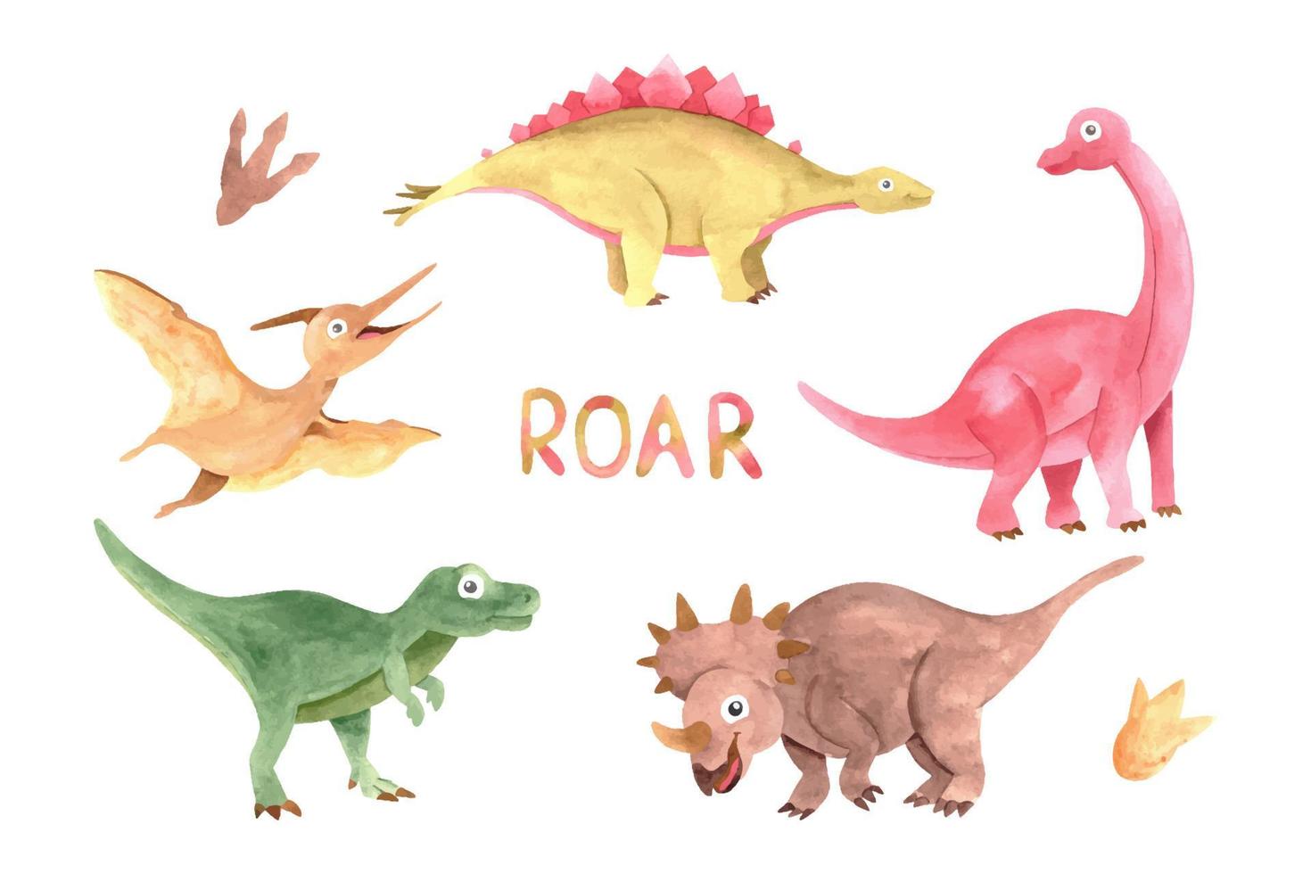 lindo conjunto de acuarela de dinosaurios vector