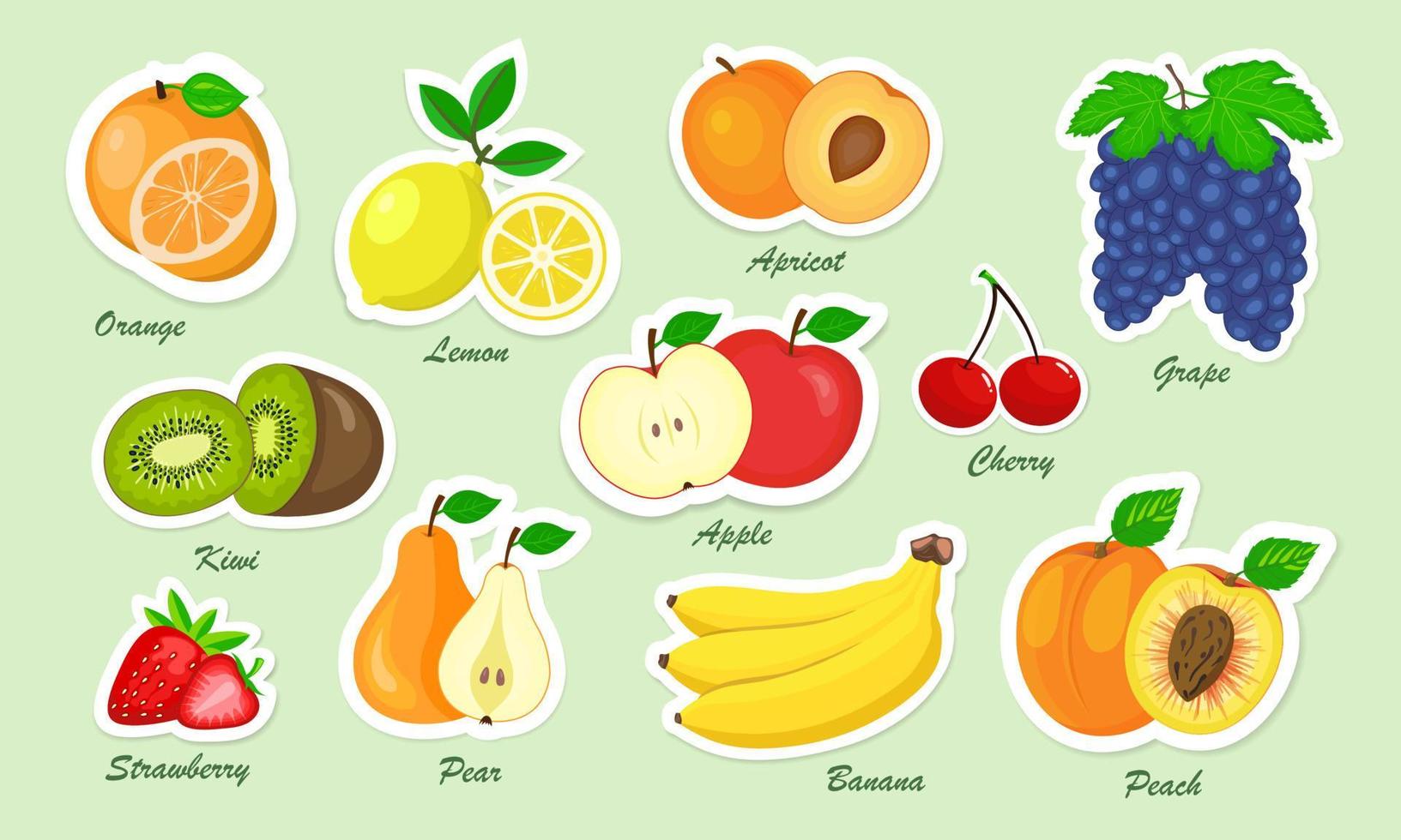 Set of fresh fruits stickers vector