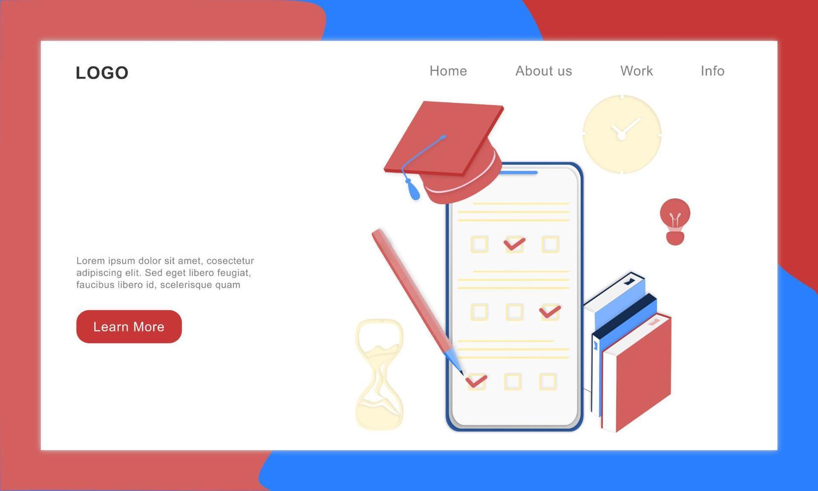 Online exam in mobile smartphone app. Online test, opinion checklist, online education, questionnaire form, survey metaphor, answering internet quiz, homework assignment. Computer test and examination vector