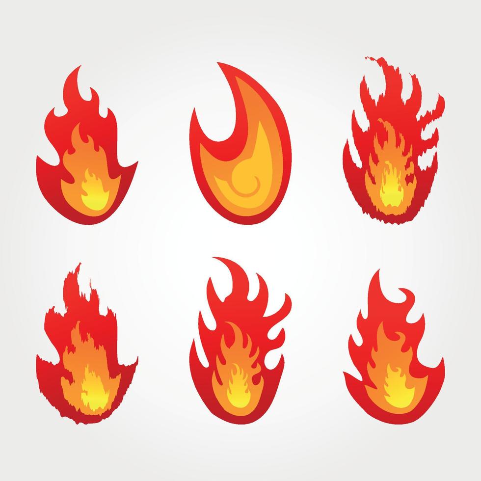 set of fire flames collection gradient color vector illustration