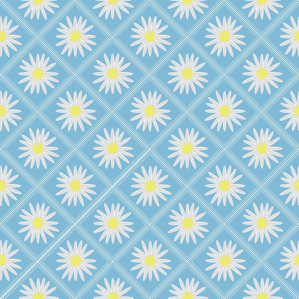 beautiful daisy white flower blossom botanical floral seamless pattern nature blue sky background wallpaper vector illustration