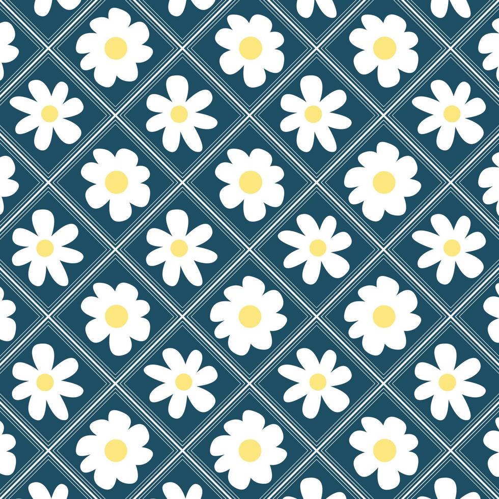 abstract beautiful daisy yellow white flower blossom botanical floral seamless pattern nature blue background vector