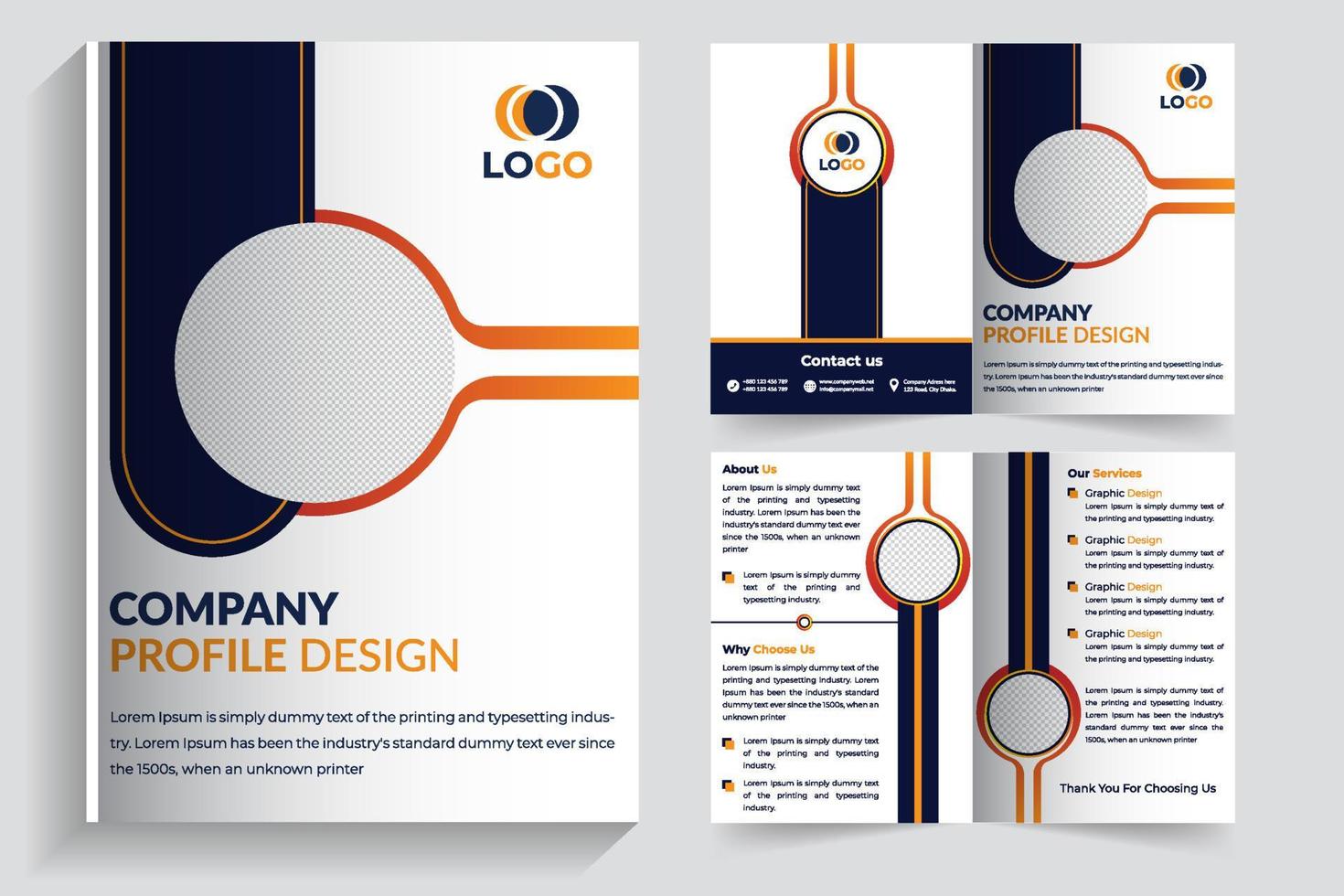 Bi-fold Brochure Template Design, Corporate Business Brochure, Company Profile Template, 4 Pages Business Brochure,  Corporate Business Book Cover Design, Annual Report, Digital Banner, Poster, Social vector