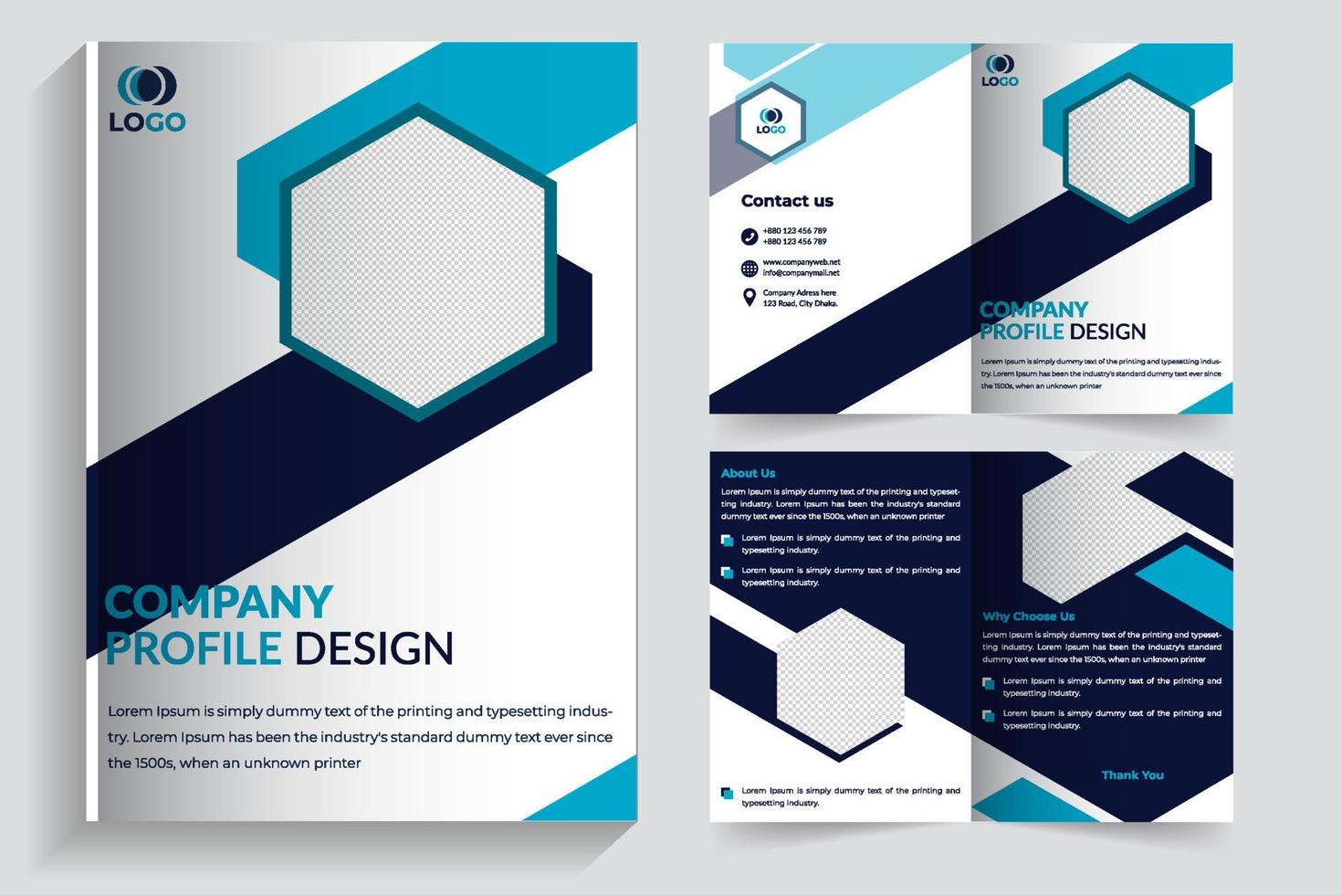 plantilla de diseño de folleto de negocios corporativos, folleto corporativo de color azul de 4 páginas, diseño de banner digital, plantilla de diseño de publicación en redes sociales, póster, banner, fondo, publicación de anuncios, 4 páginas vector