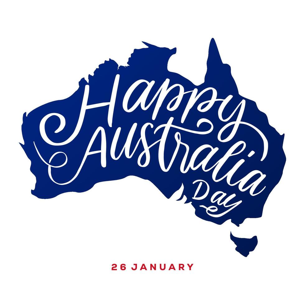 hand lettering happy Australia day on Australia map. vector design. hand drawn design