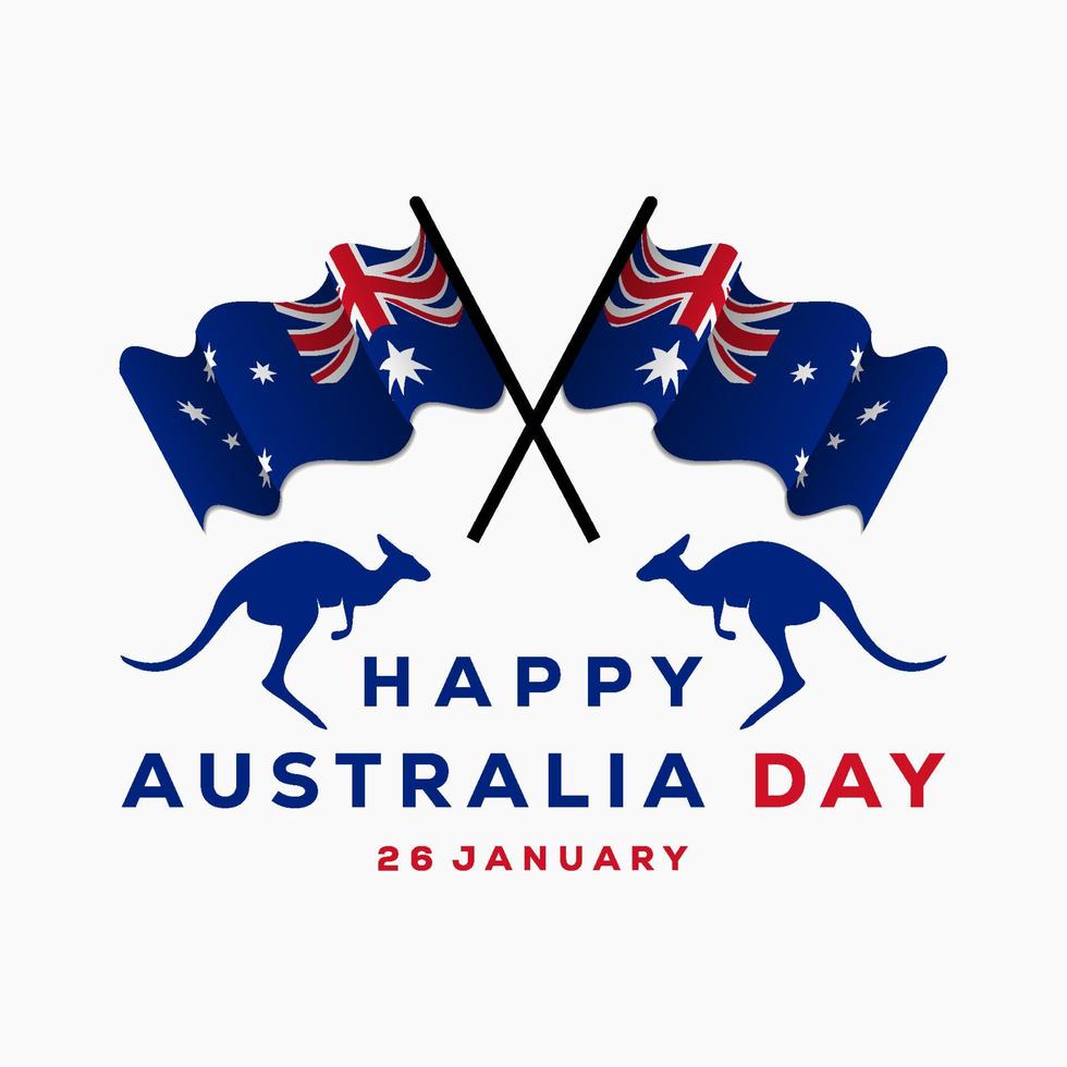 simple design happy Australia day with silhouette kangaroo and Australia flag vector