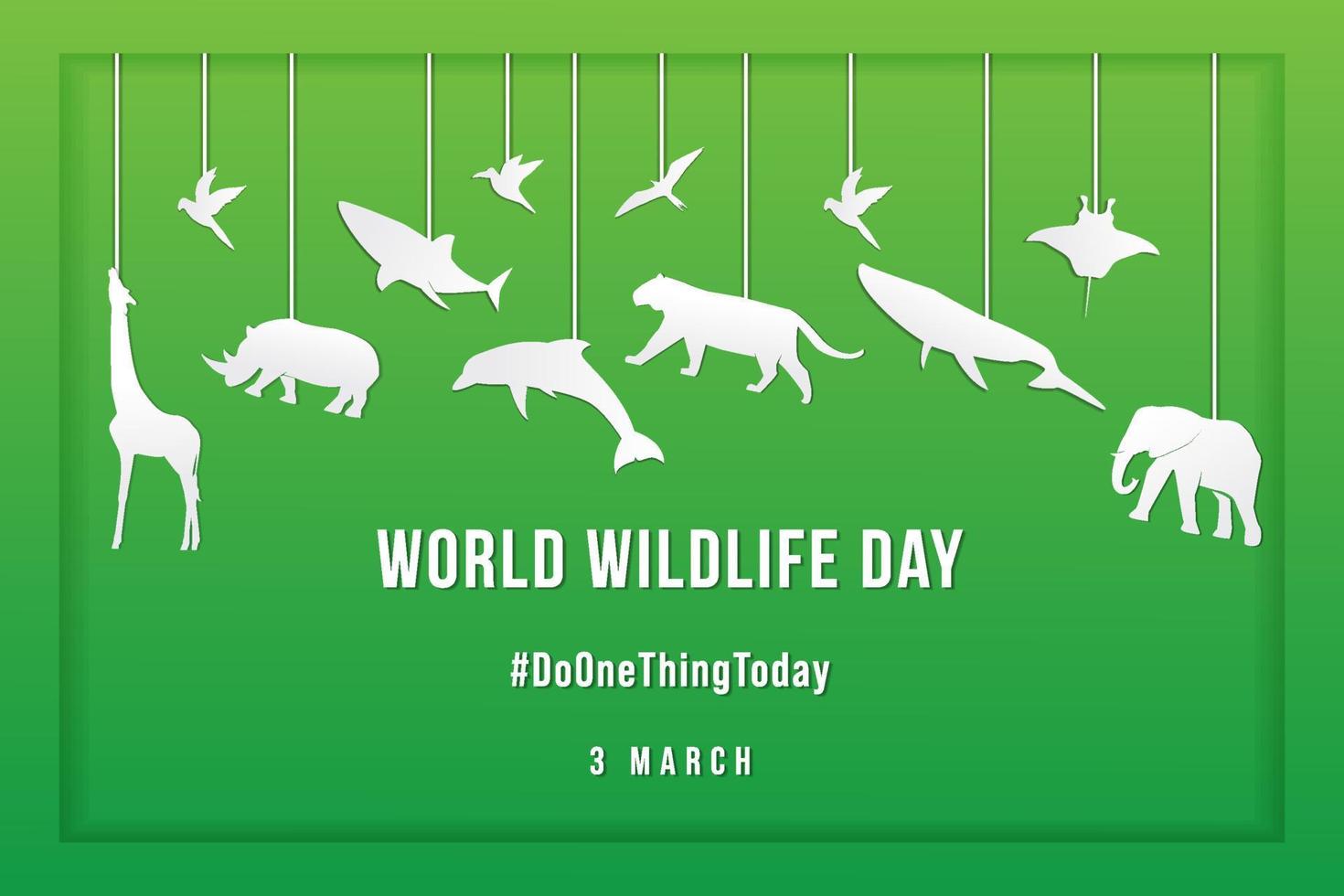 world wildlife day in paper cut style design with hanging animals paper cut vector