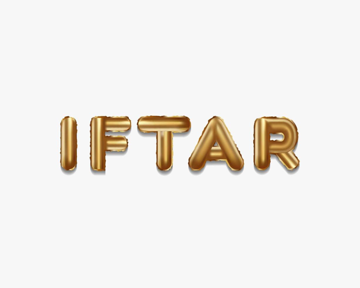 iftar written with golden foil balloons. iftar lettering realistic gold balloons vector