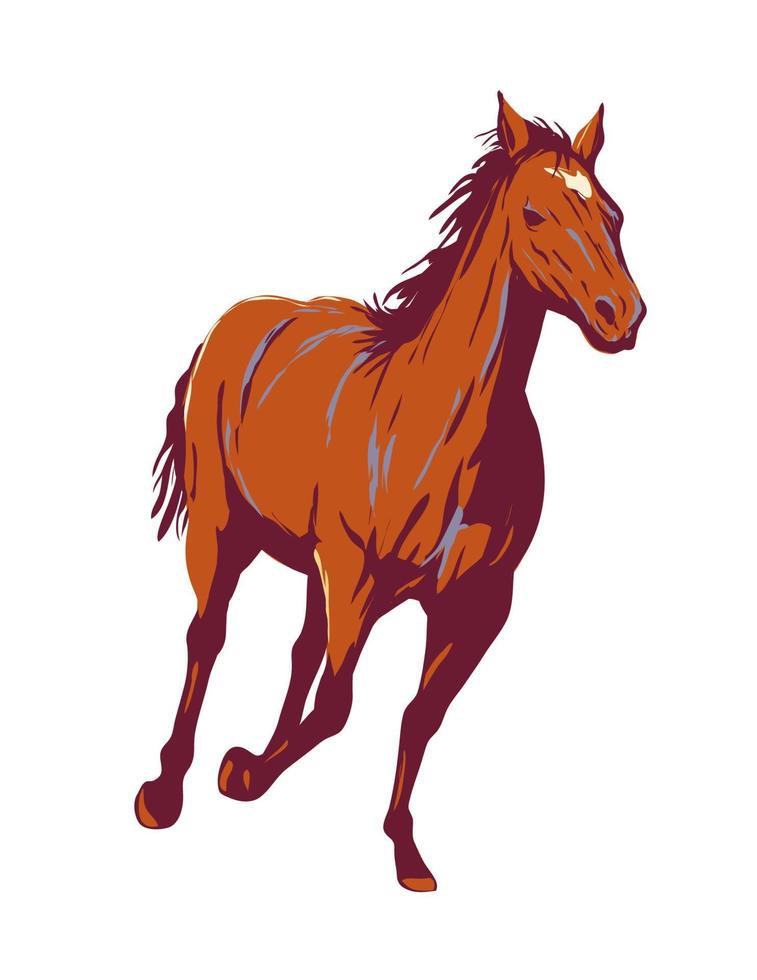 Mustang or Wild Horse Free-Roaming Horse Galloping in Western United States WPA Poster Art vector