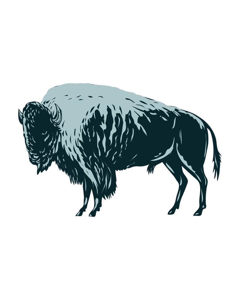 American Bison or American Buffalo Side View WPA Poster Art vector