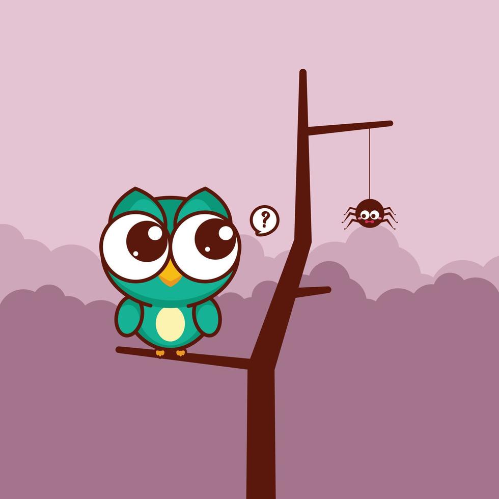 cartoon cute owl on tree vector