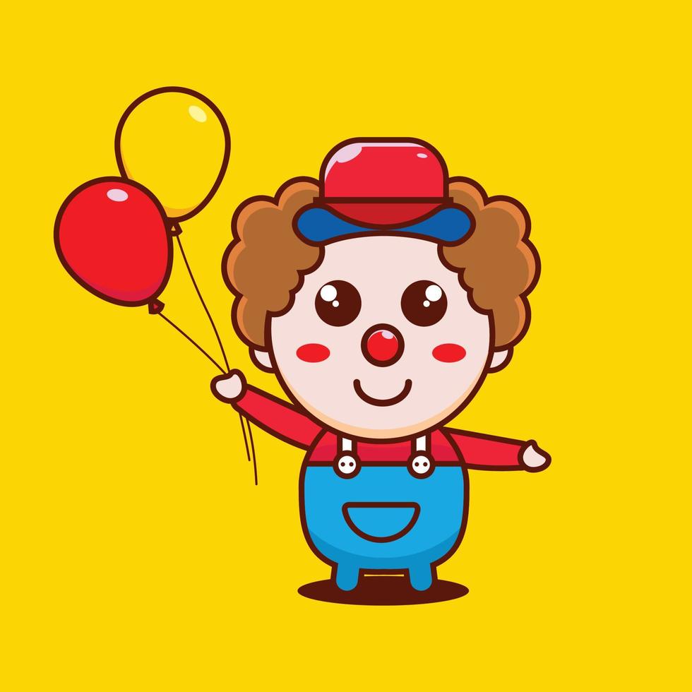 Cartoon cute little clown with balloons, vector icon illustration