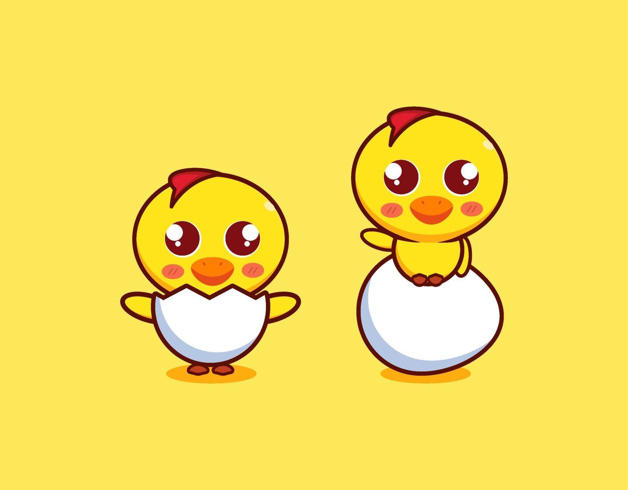 Vector cartoon cute baby chicken characters set