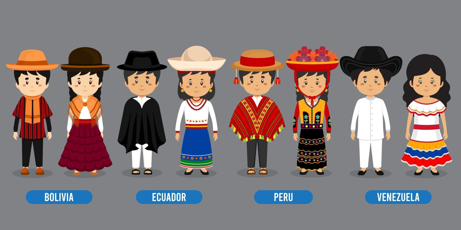personaje en diferentes trajes nacionales. vector