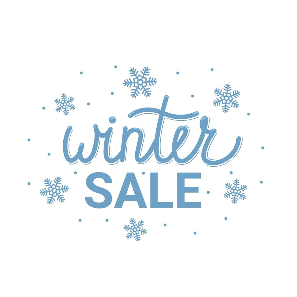 Winter sale hand written inscription with snowflakes and polka dot. vector