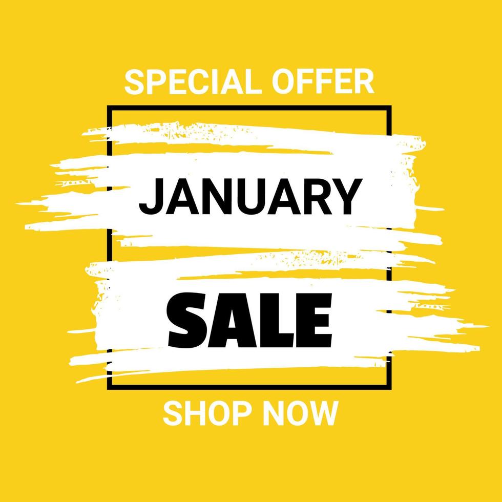January sale banner template. Special offer. Discount text on white brush stroke vector