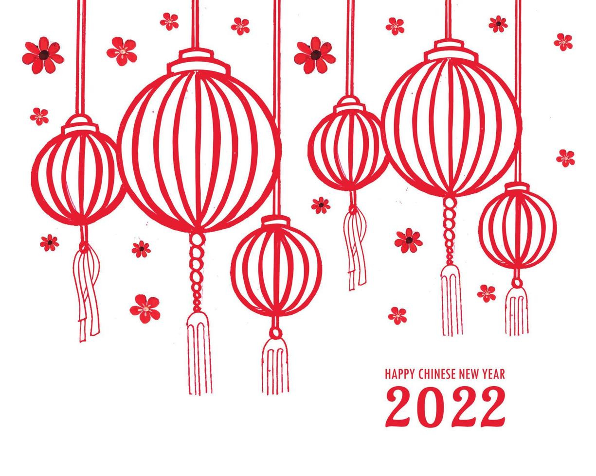 Hand draw 2022 chinese new year for lantern greeting card design vector