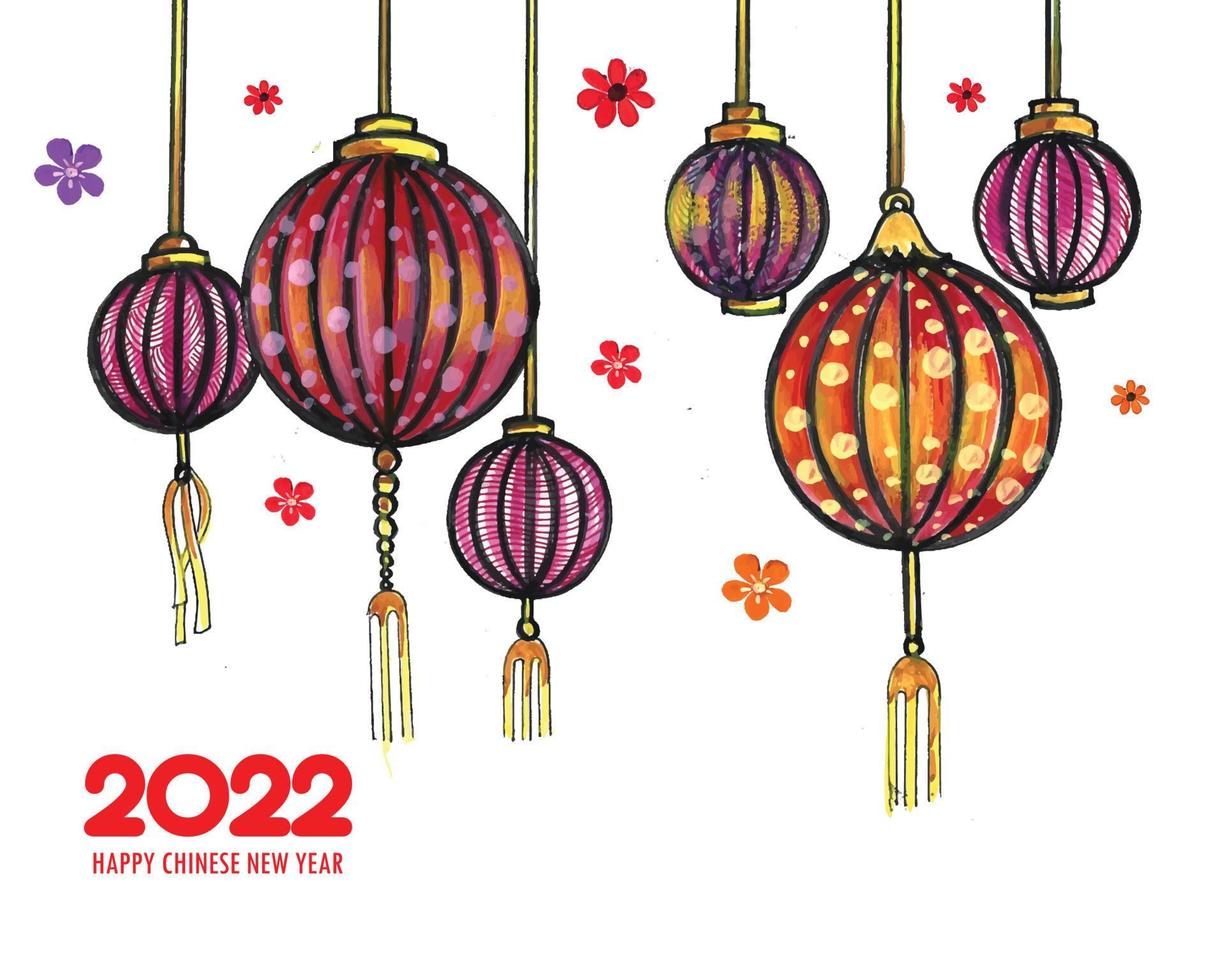 Decorative 2022 chinese new year for lantern greeting card background vector