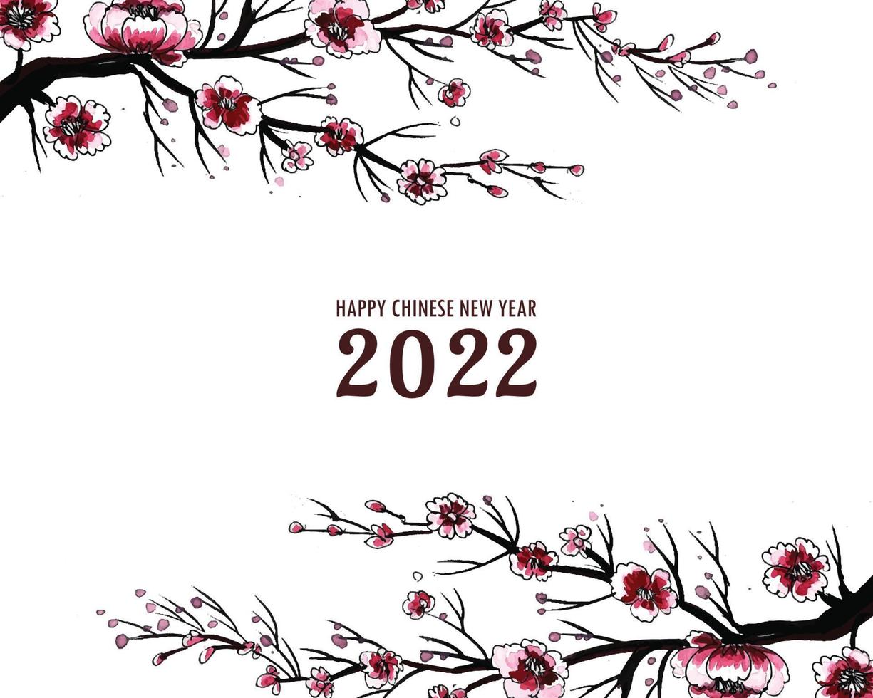 Decorative Cherry blossom 2022 chinese new year card background vector