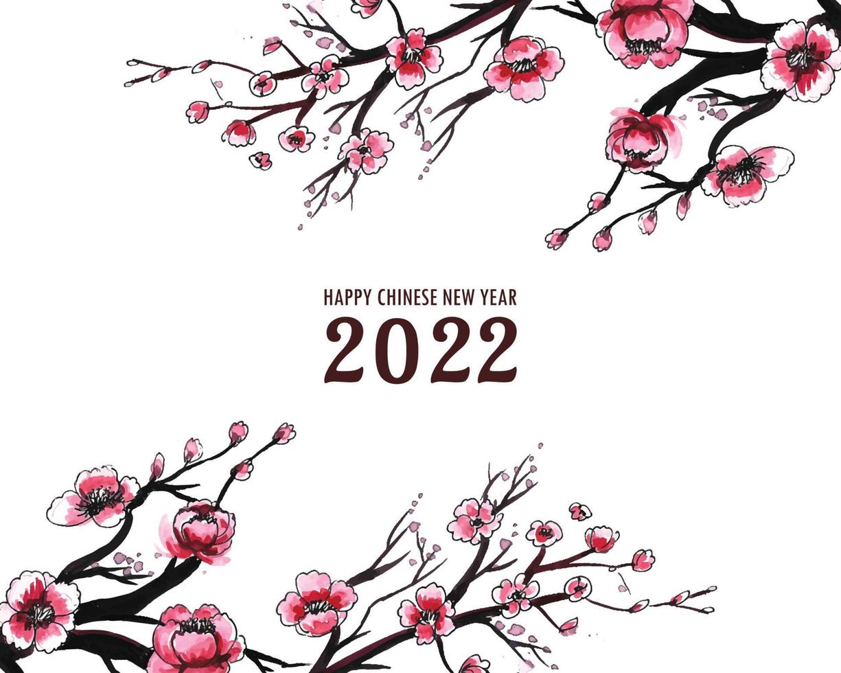 Decorative Cherry blossom 2022 chinese new year card background vector
