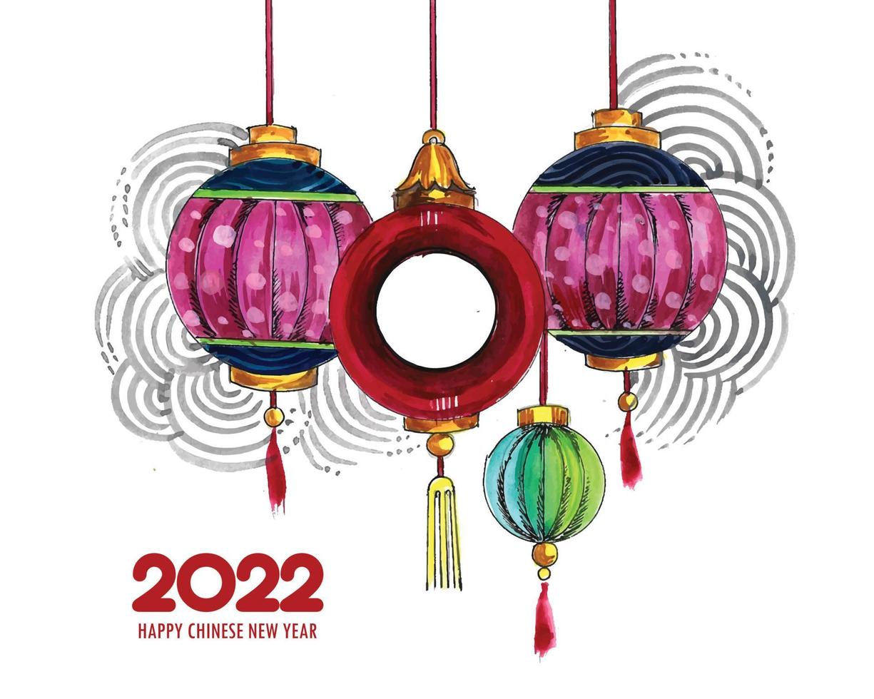 Decorative 2022 chinese new year for lantern greeting card background vector