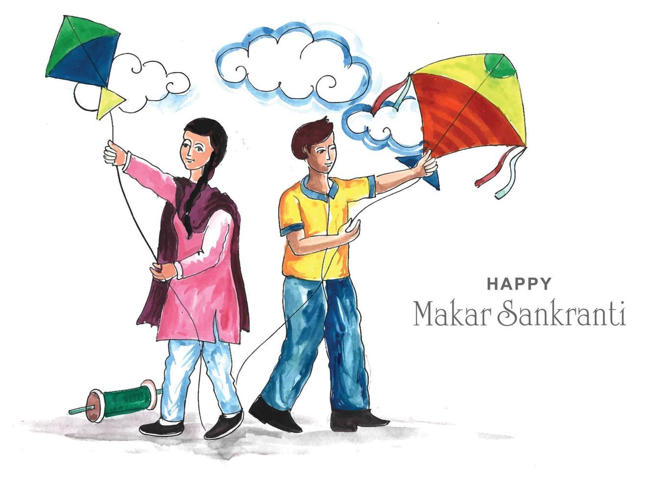 Makar sankranti greeting card holiday background vector