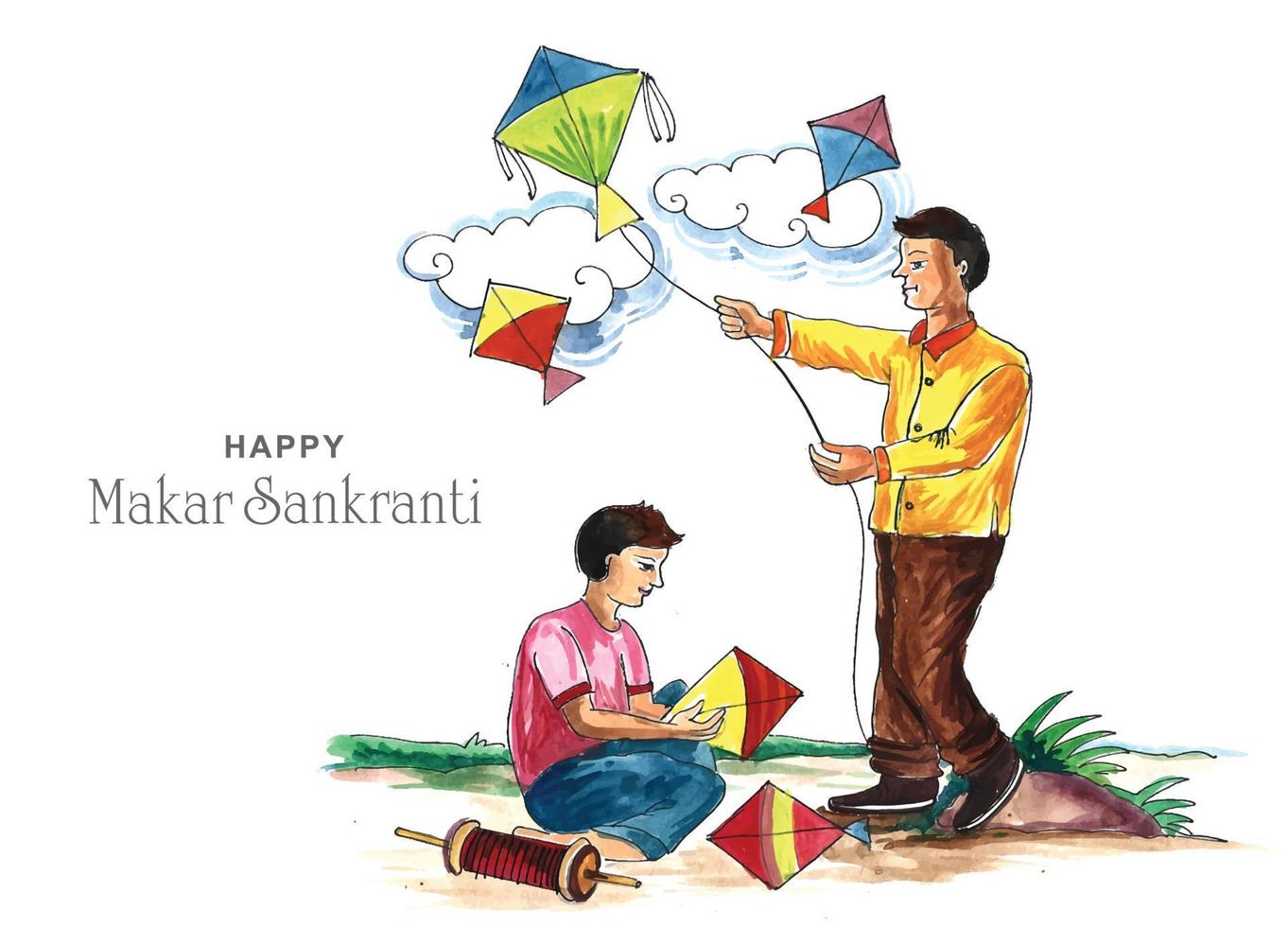 Makar sankranti celebration with colorful kites design vector