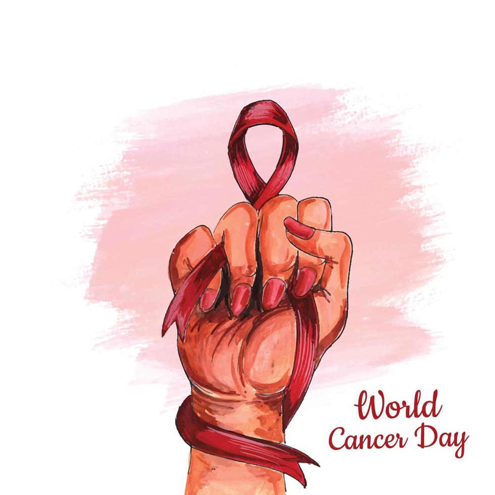 hermosa mano con cinta de fondo del día mundial contra el cáncer vector