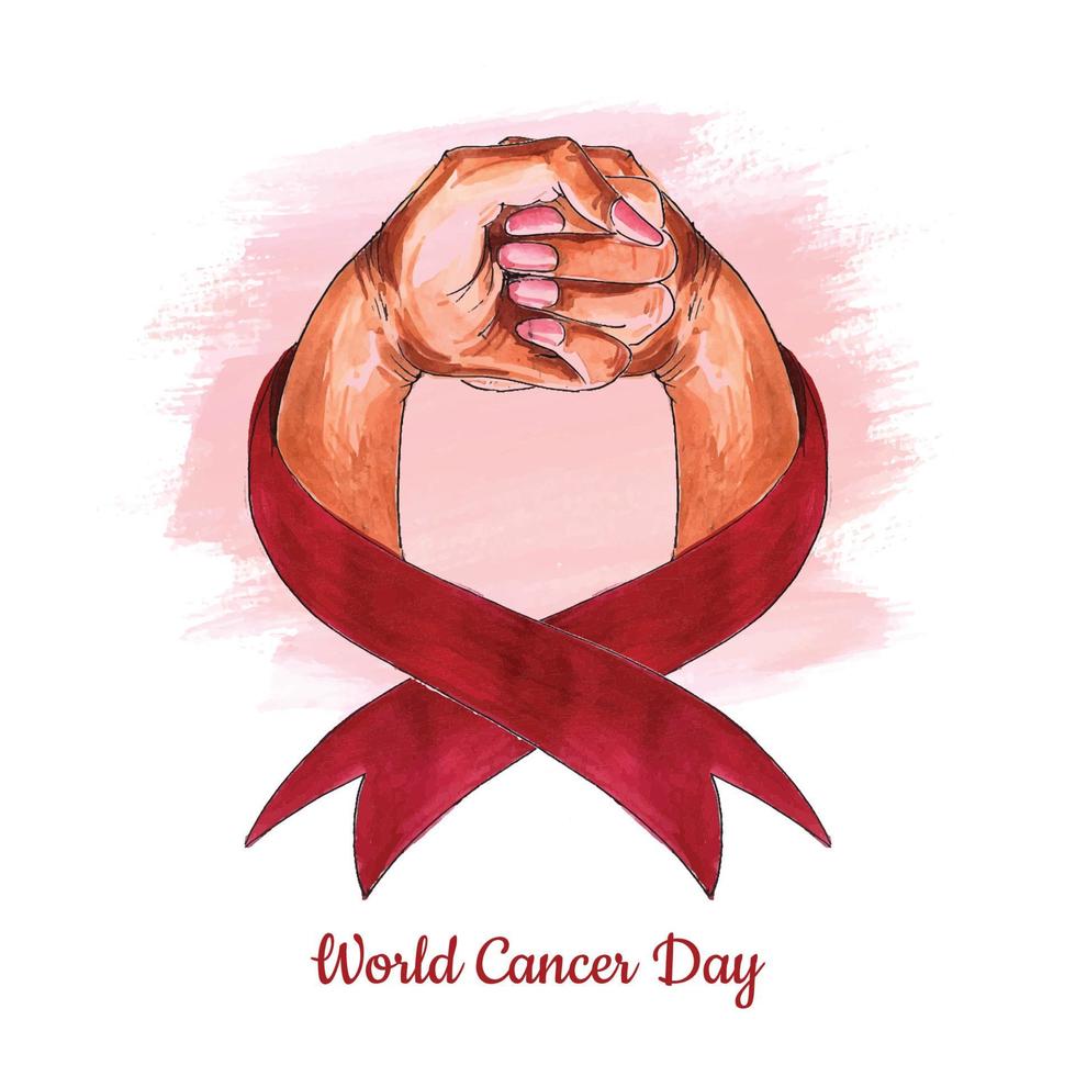 hermosa mano con cinta de fondo del día mundial contra el cáncer vector