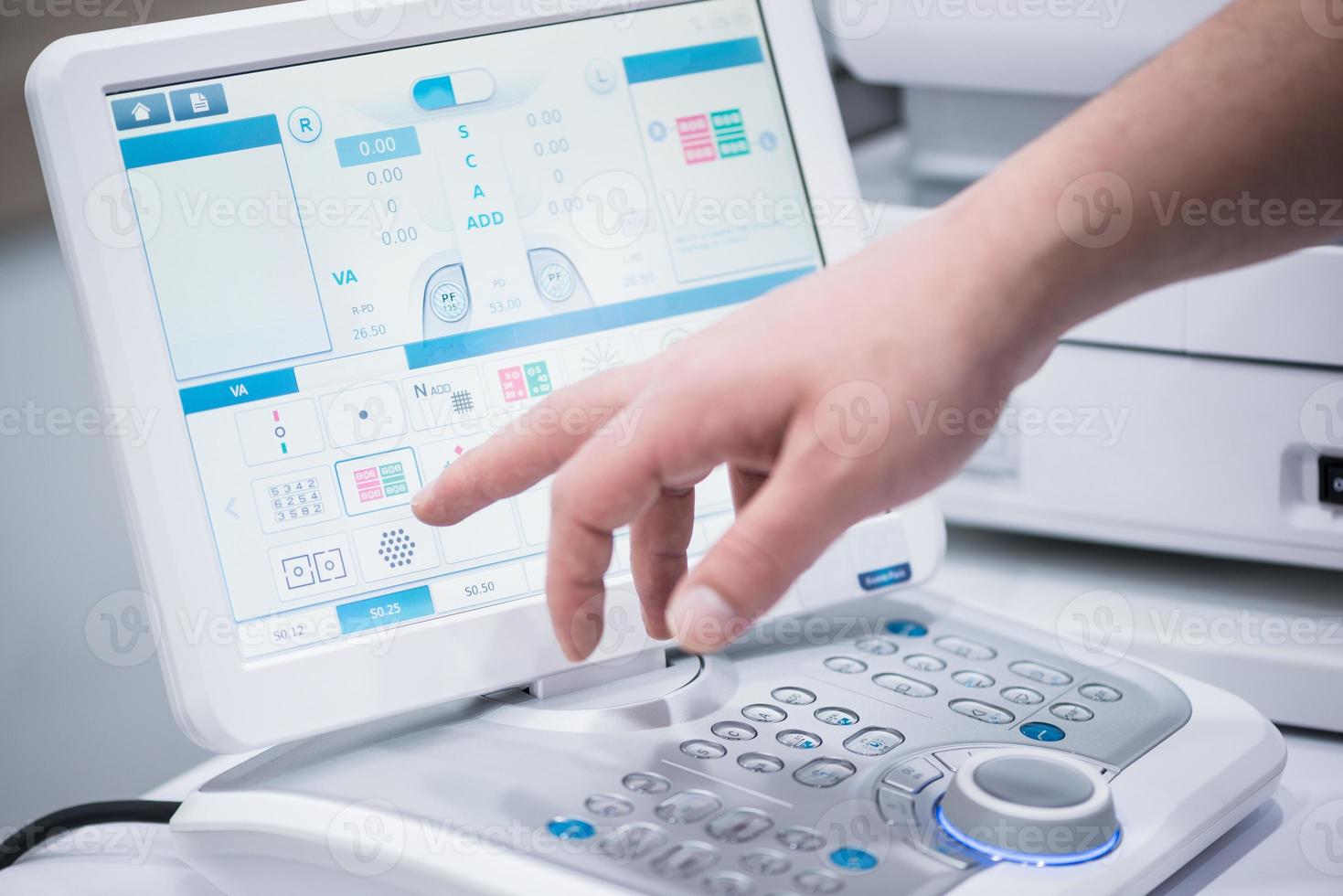 doctor oculist at work. diagnostic ophthalmologic equipment. medicine concept photo