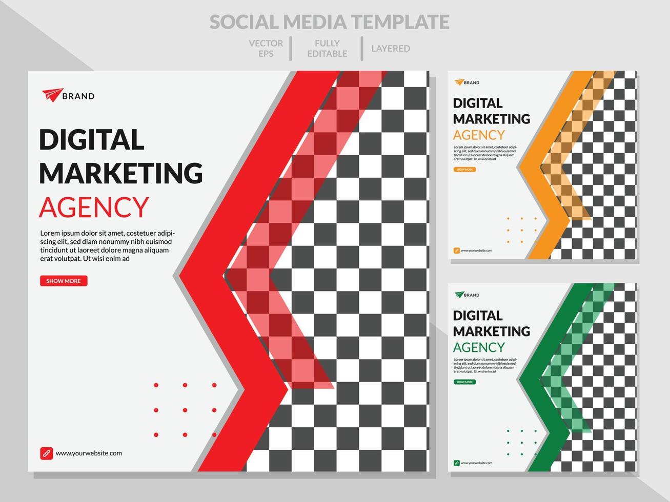 Flat Design Digital Marketing Template Vector Post Social Media