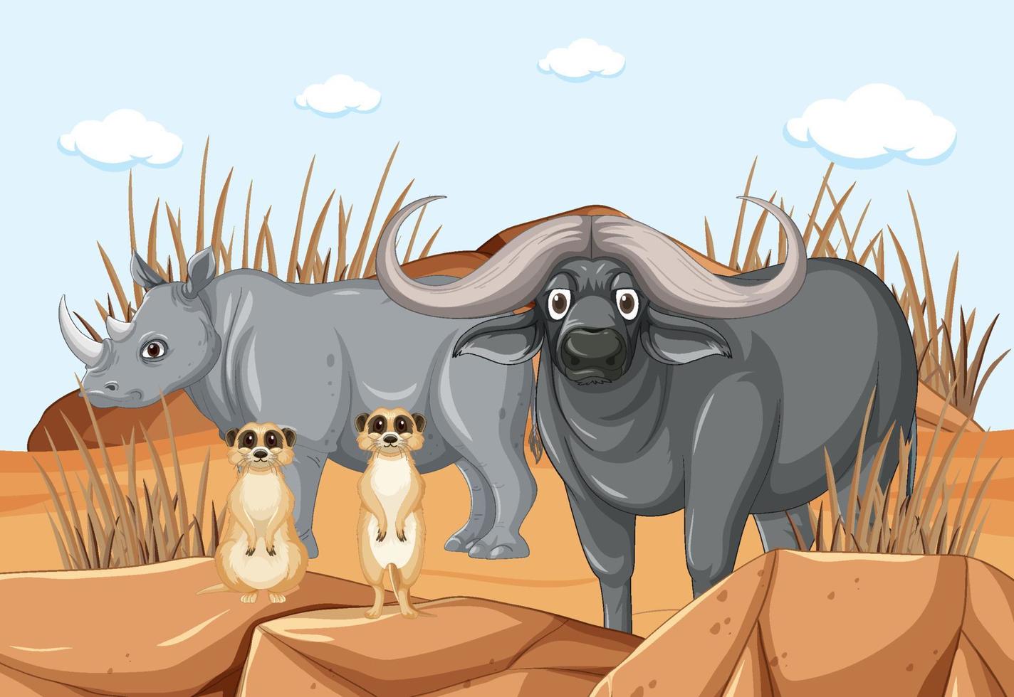 Wild animals in desert forest landscape vector