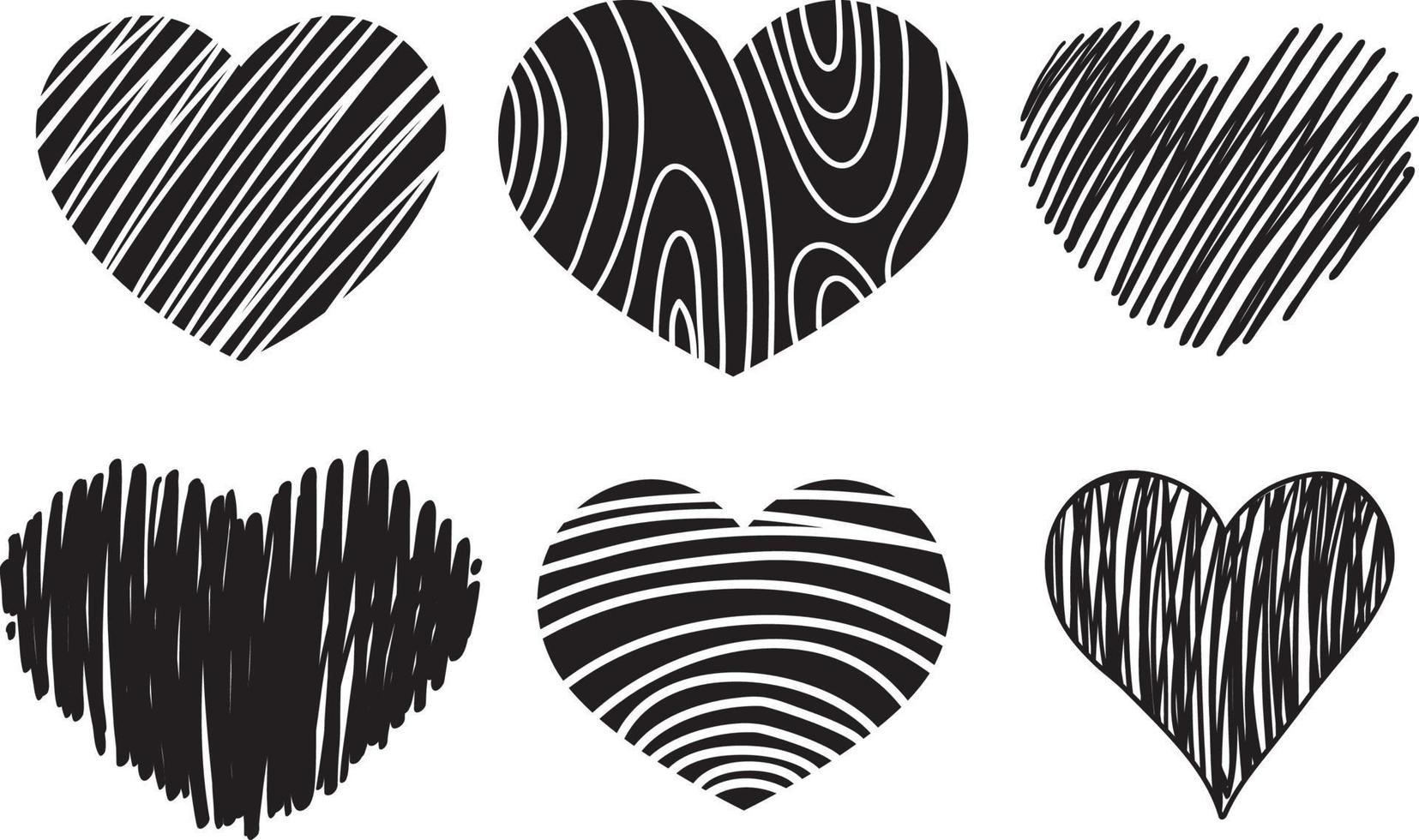 Set of different hand drawn hearts vector
