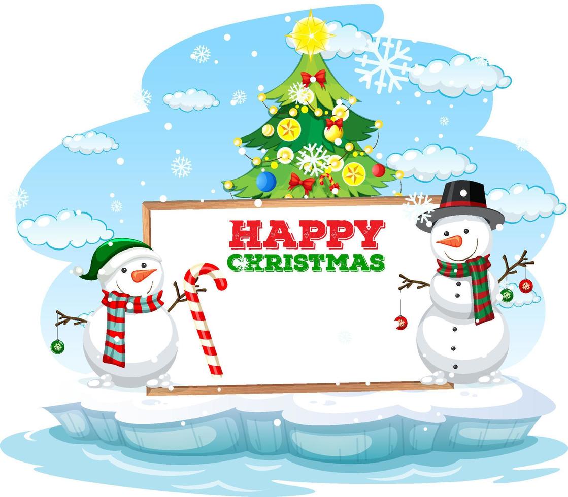 Empty banner with cute snowmen vector