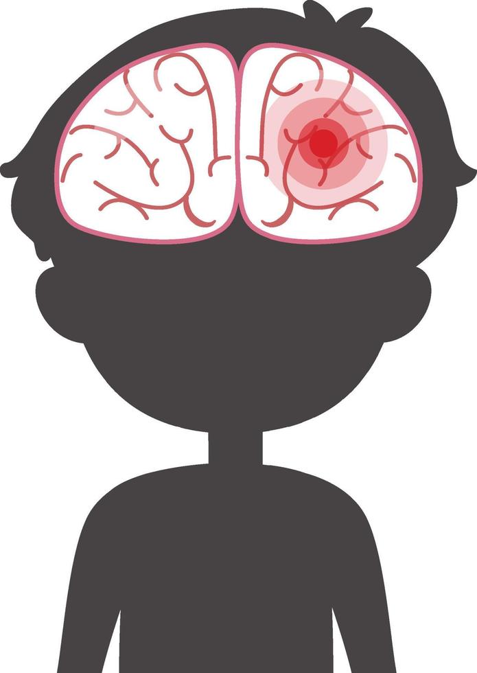 Body silhouette with brain has a red signal vector