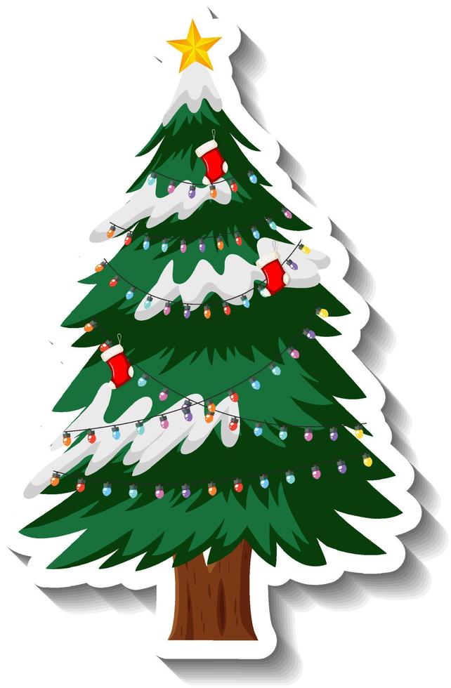 árbol de navidad decorado en estilo de dibujos animados vector