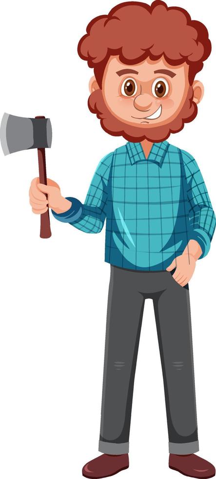 A man holding ax cartoon character on white background vector