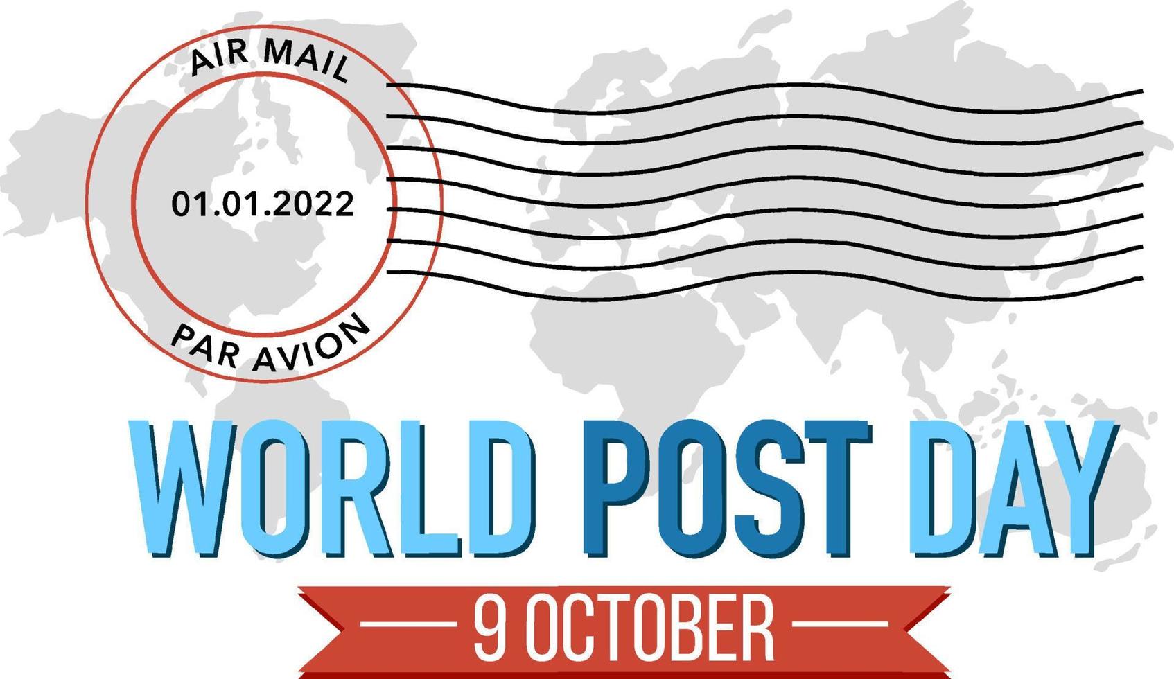 World Post Day word logo with postmark on world map vector