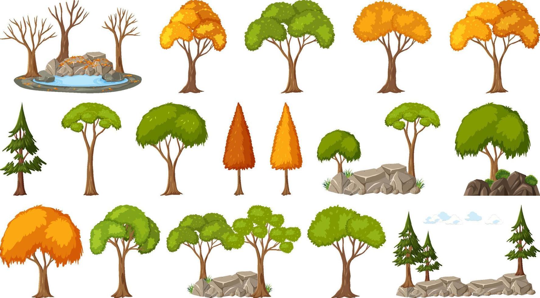 Set of four seasons trees on white background vector