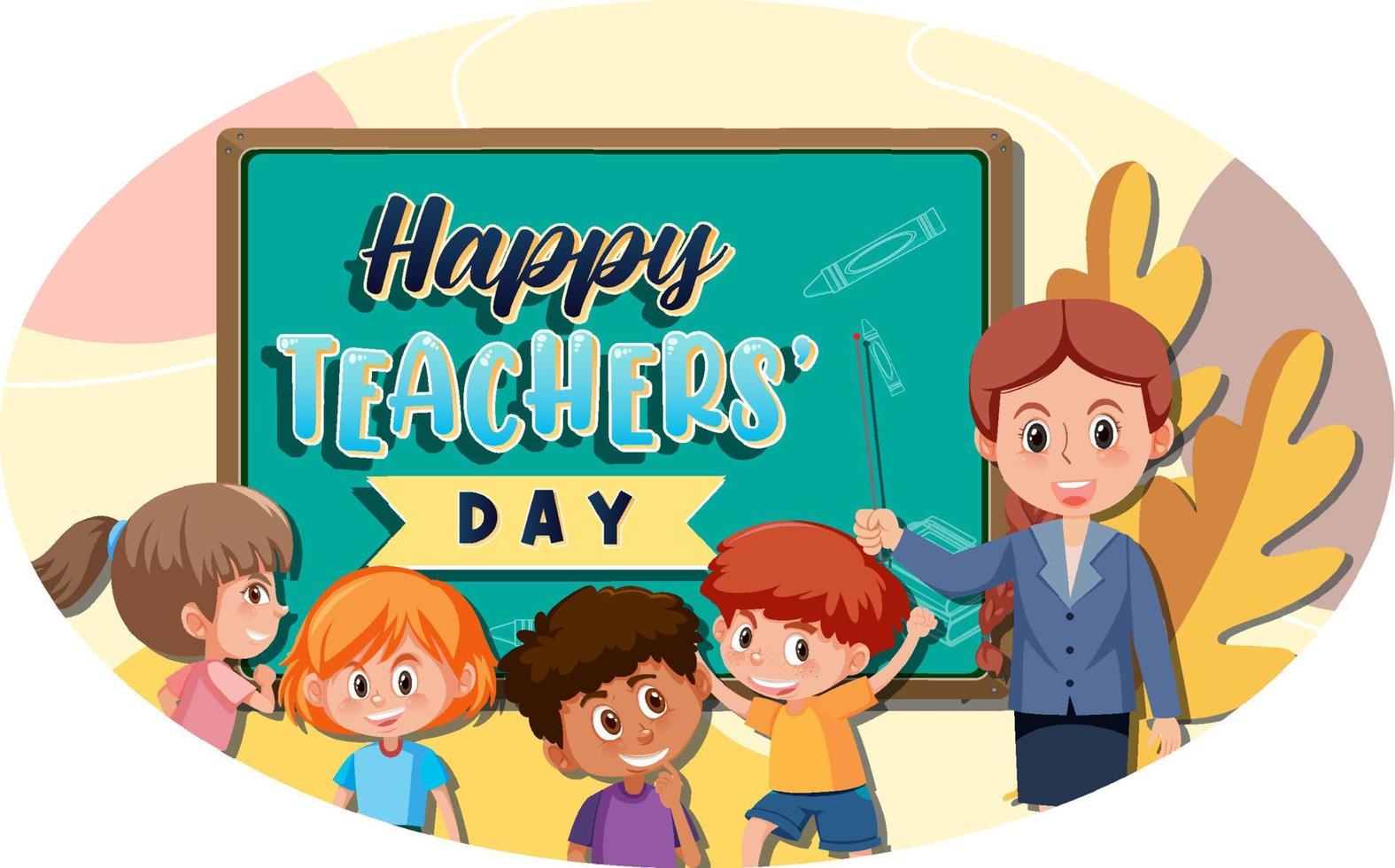Teacher's Day banner with a teacher and students vector