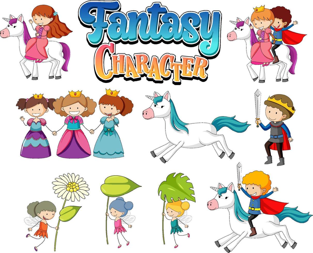 Set of fairy tales cartoon characters vector
