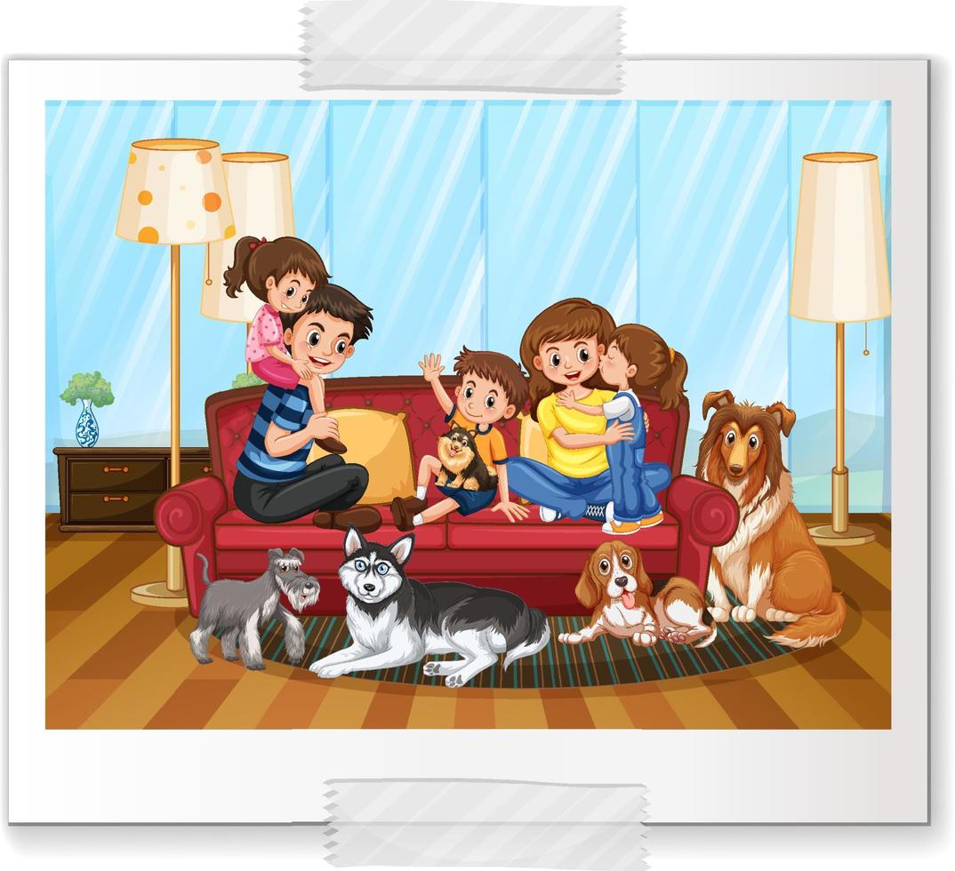 una foto de familia feliz en estilo de dibujos animados vector